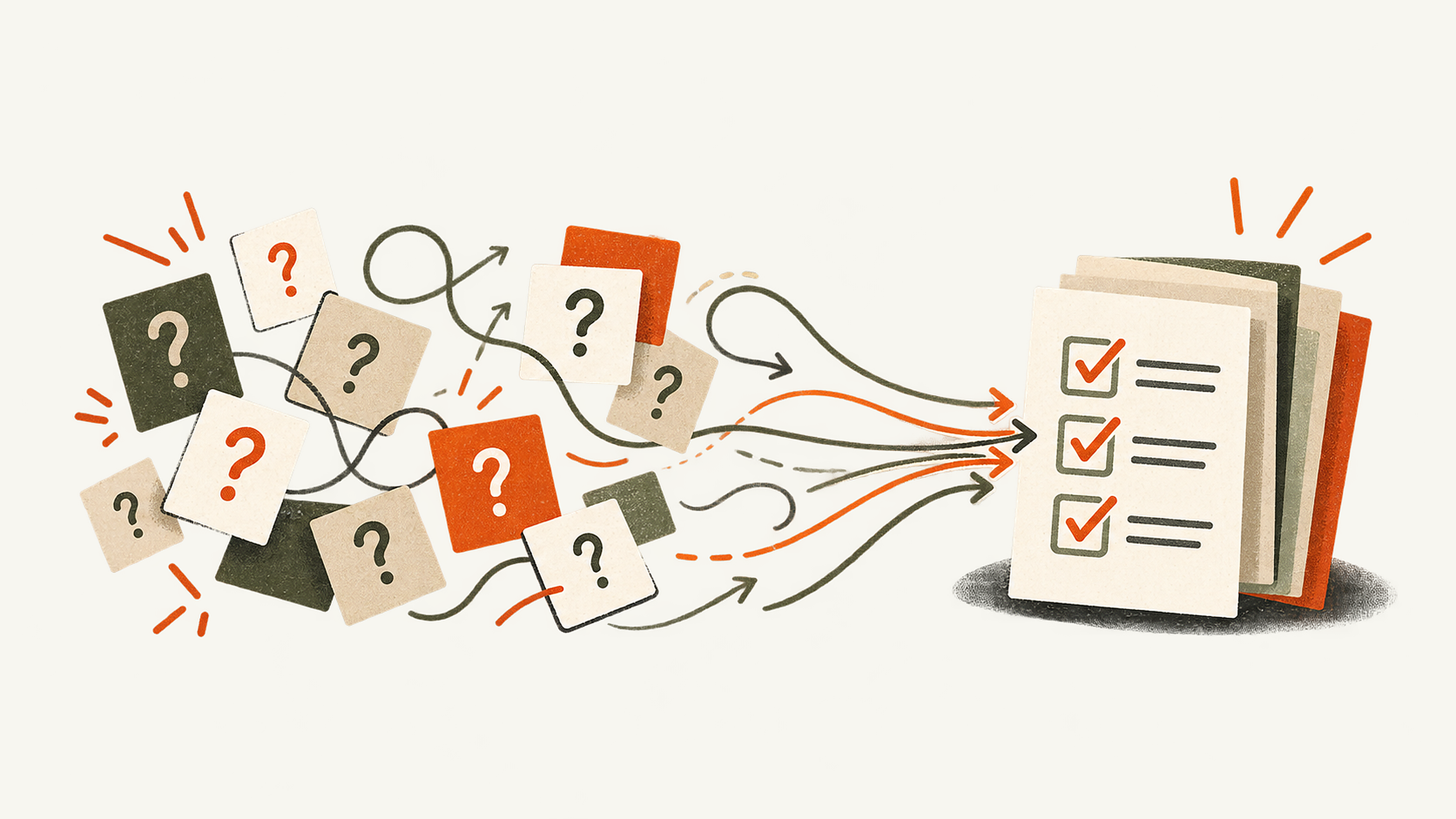 Repeated questions resolve into a reusable checklist.